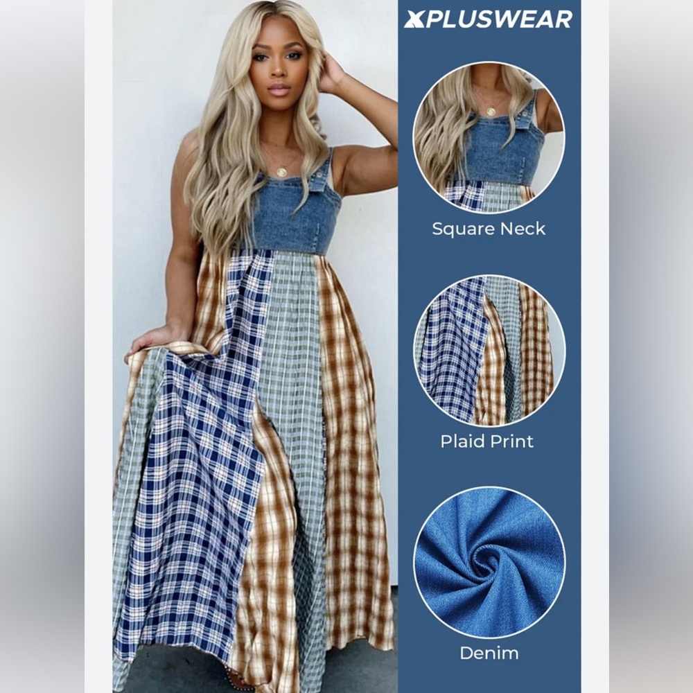 Plaid Denim Maxi Dress